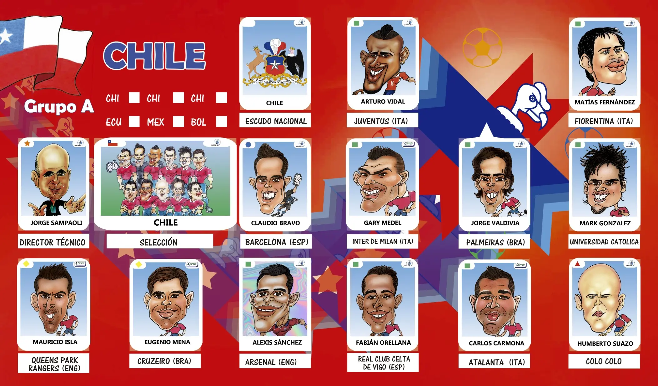 Illustrated Chile team spread from the 2015 album prototype