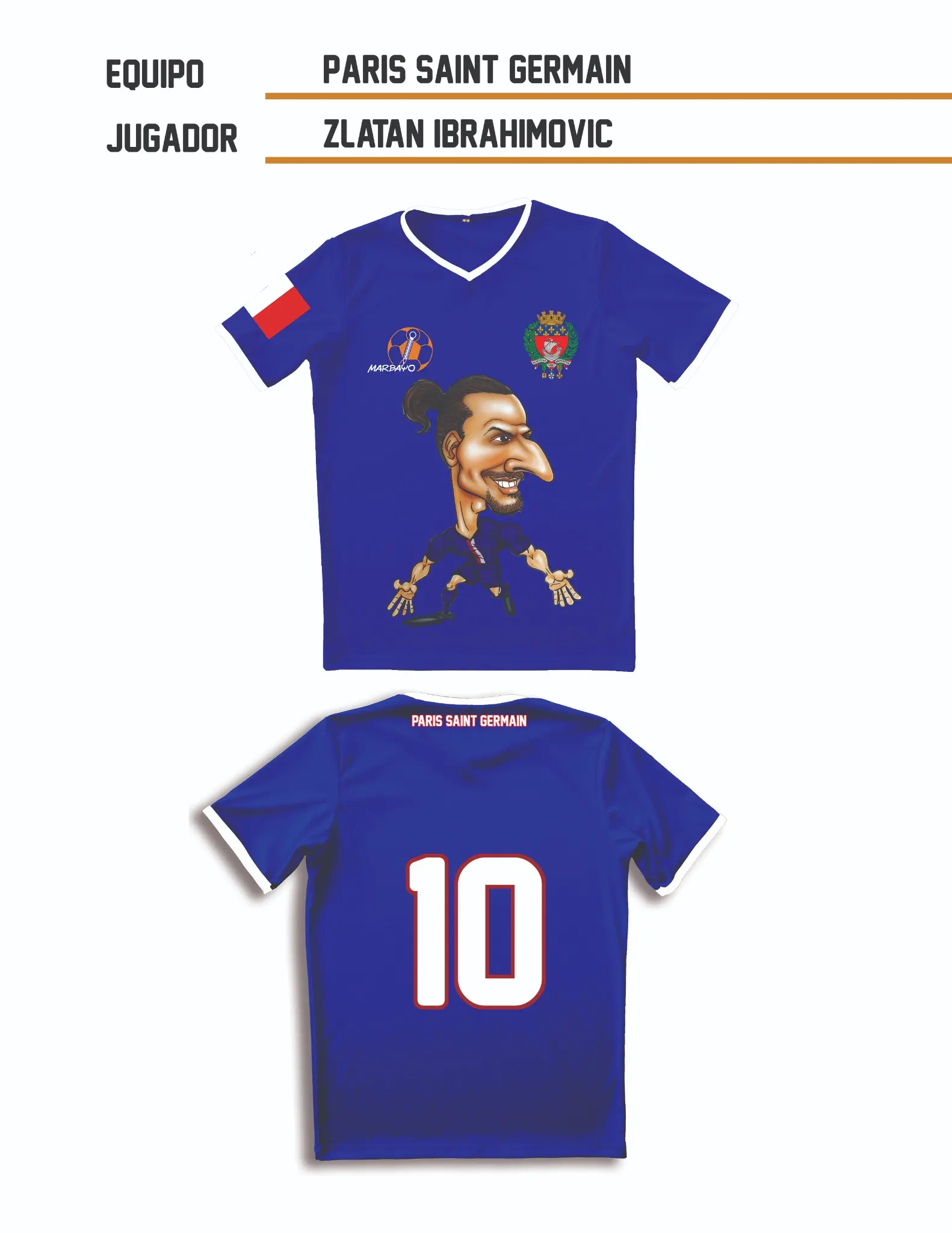 Zlatan Ibrahimović character apparel production sheet with front and back garment views