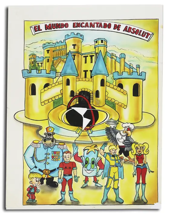 Illustrated cover introducing the castle, heroes and mascot cast