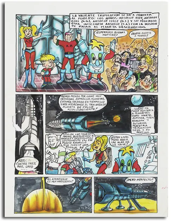 Character-led narrative page with environments, action and dialogue