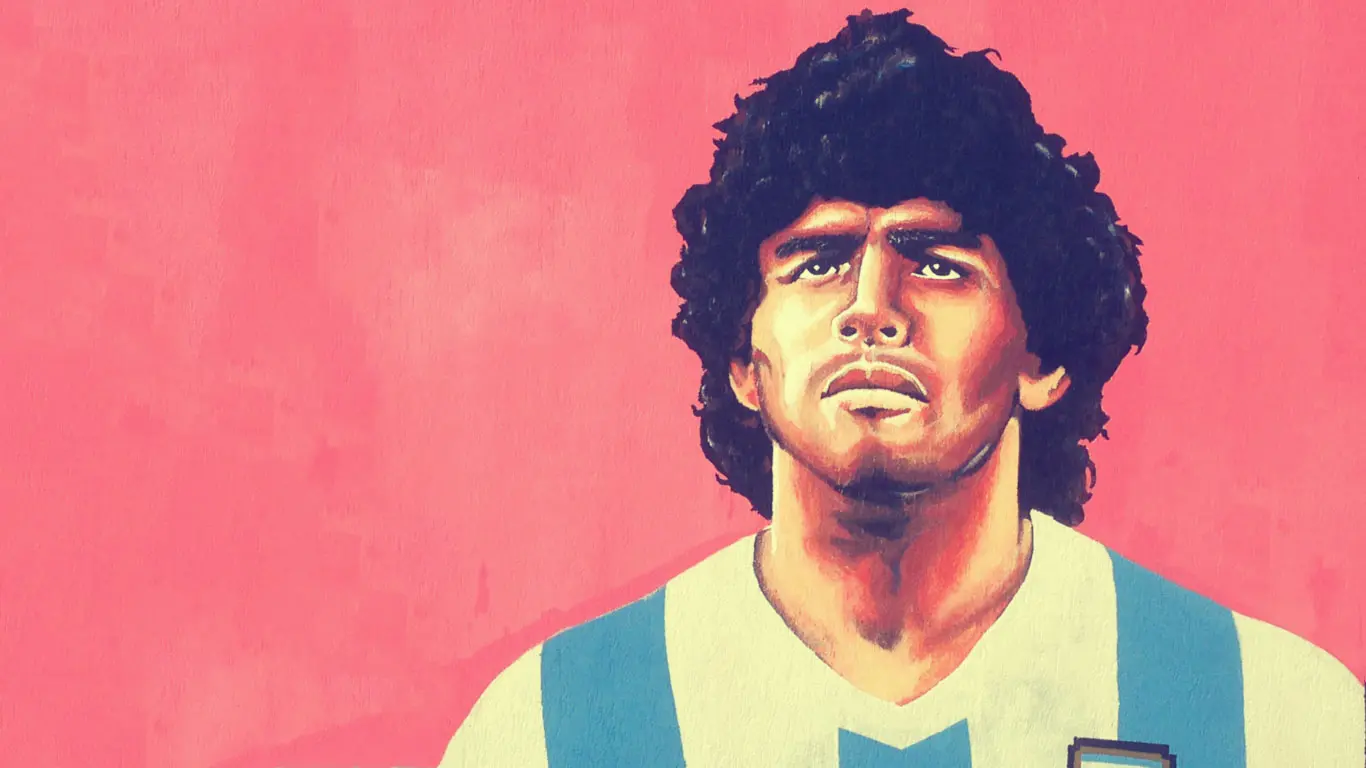 Painted portrait of Diego Maradona created for a public-facing mural